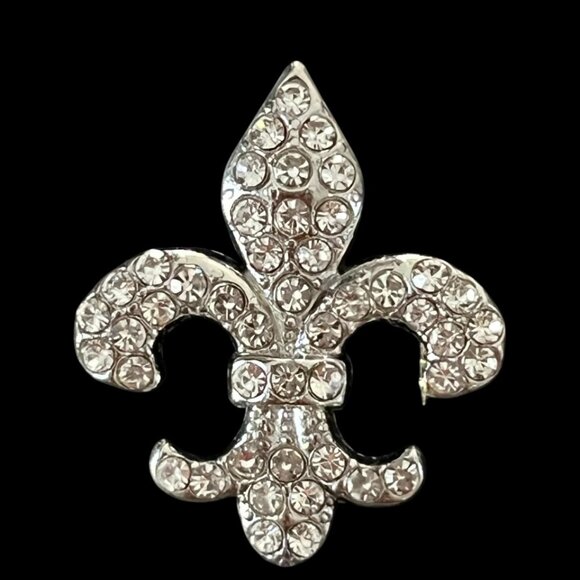 Stylish Silver Fleur de Lis Rhinestone Lapel Brooch - Versatile Pin - Picture 1 of 3